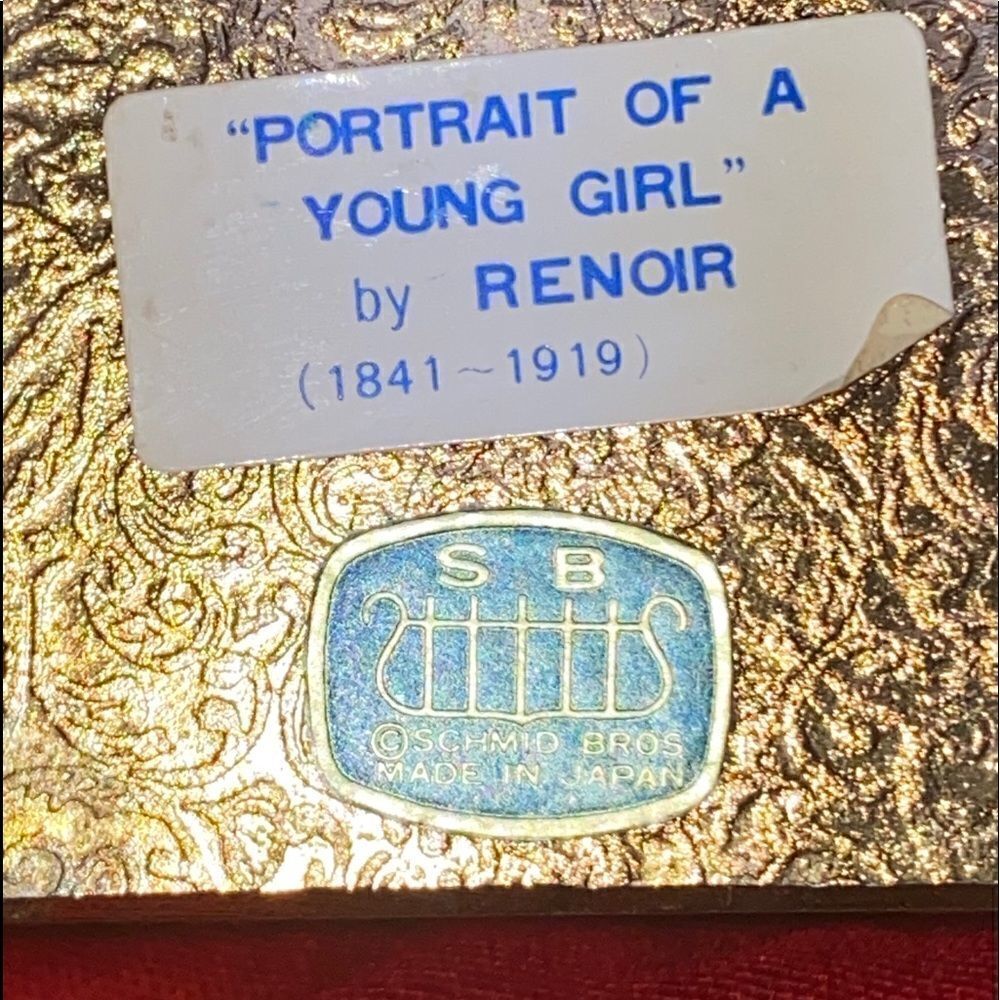 Small vintage red felt lined trinket box made by Schmid of Japan w/pic of girl - Picture 6 of 7